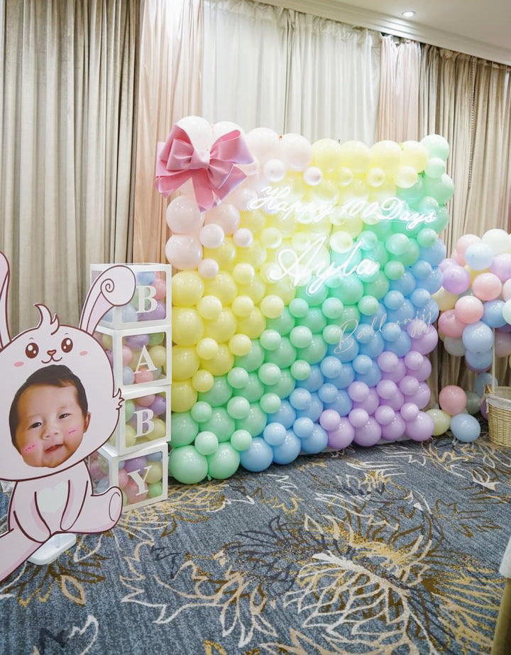 彩虹牆百日宴氣球佈置Rainbow 100 Days Balloon Deco