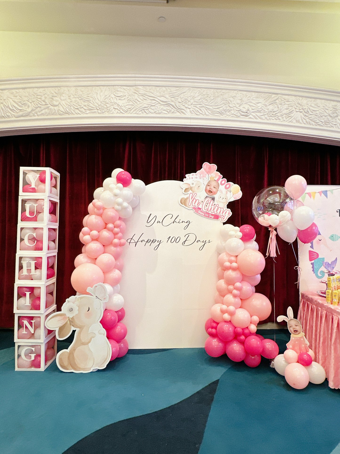 兔仔百日宴氣球佈置Rabbit theme 100Days balloon deco
