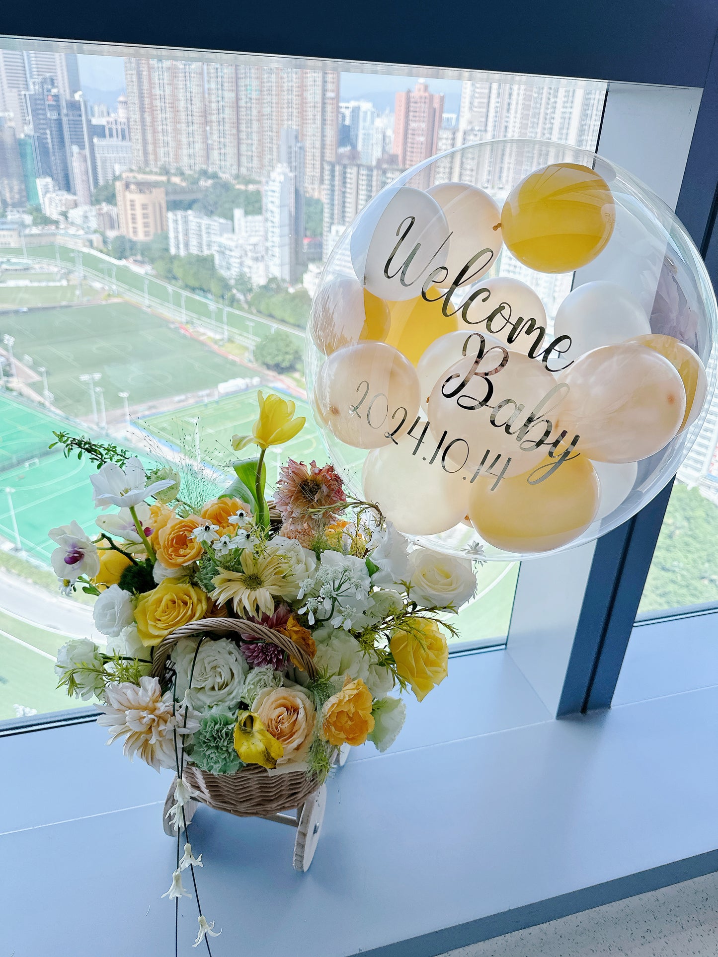 嬰兒氣球鮮花車籃Welcome Baby Flower Basket
