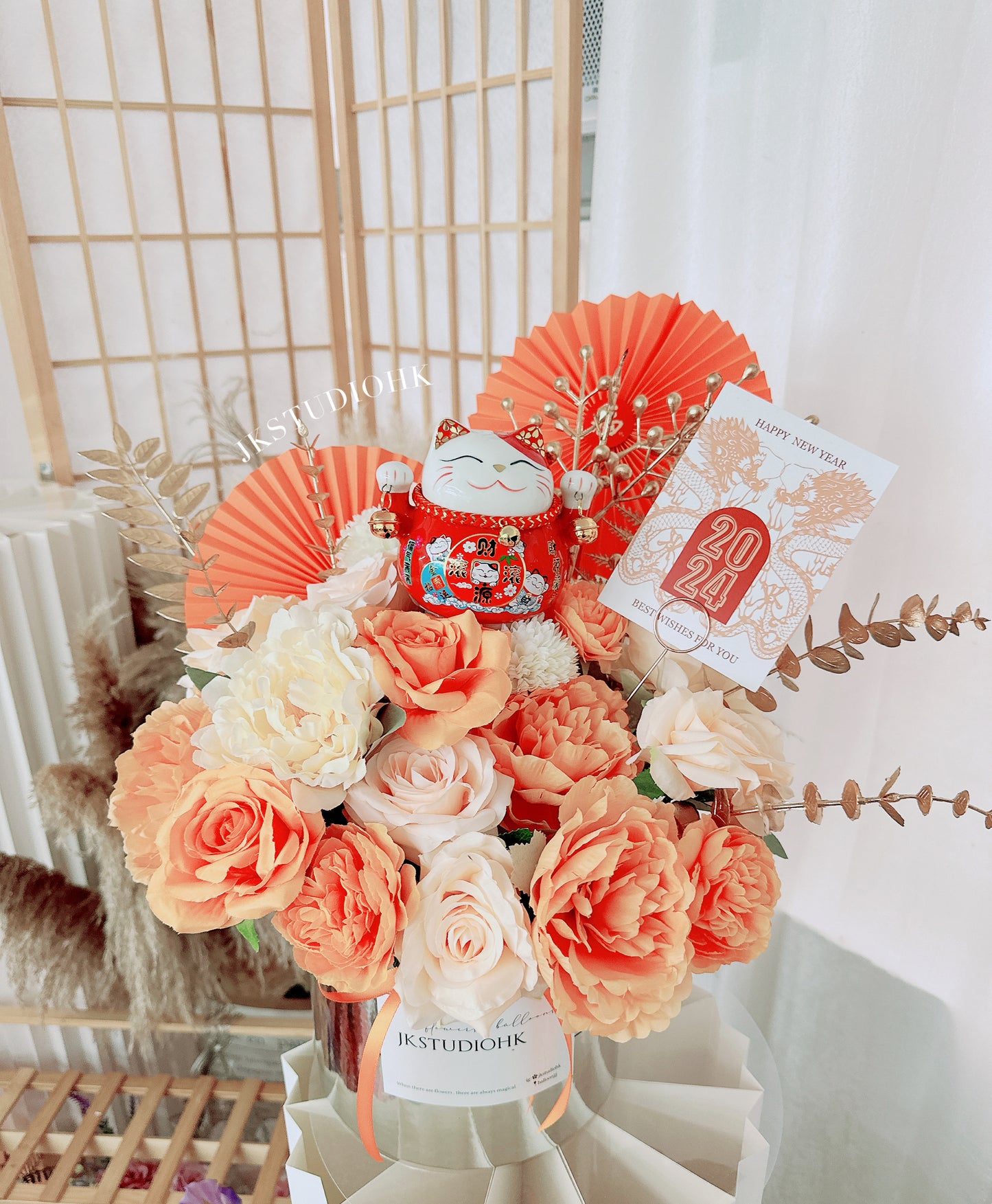 招財貓氣球絲花筒Opening Flower Box