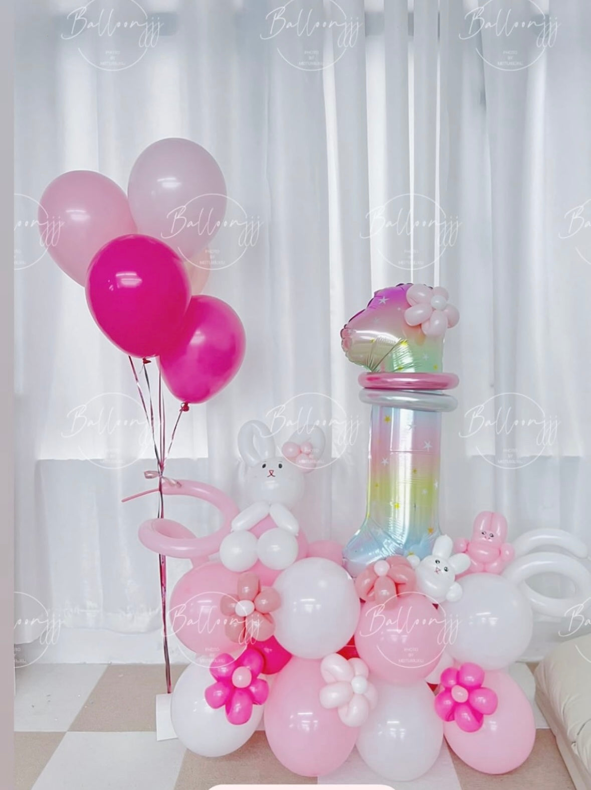 兔仔生日公仔氣球座Rabbit Birthday Balloon Set
