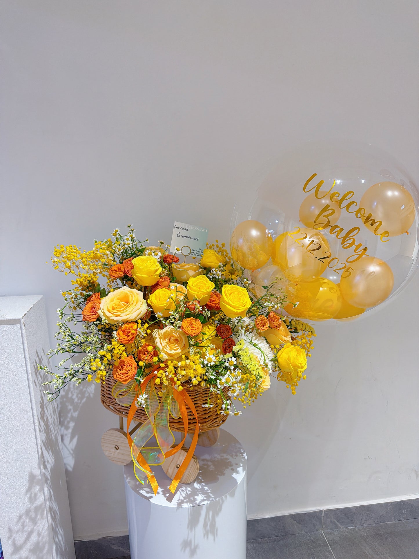 初生嬰兒BB車鮮花籃Welcome Baby Silk Flower Basket