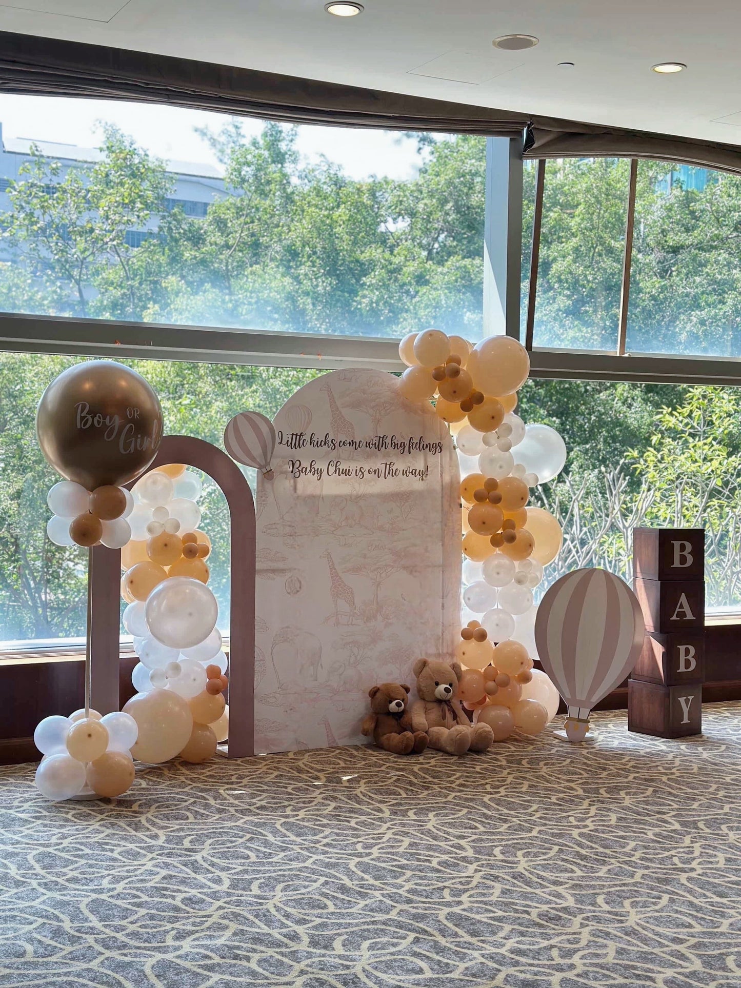 熱氣球熊仔性別揭曉氣球佈置Baby Gender Reveal Teddy Balloon Deco