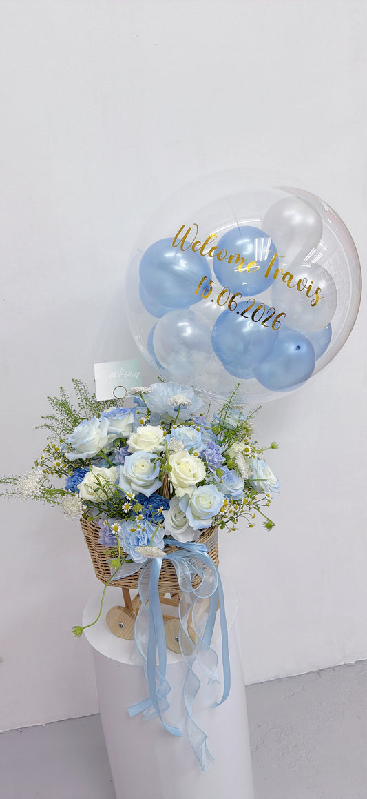 嬰兒氣球鮮花車籃Welcome Baby Flower Basket