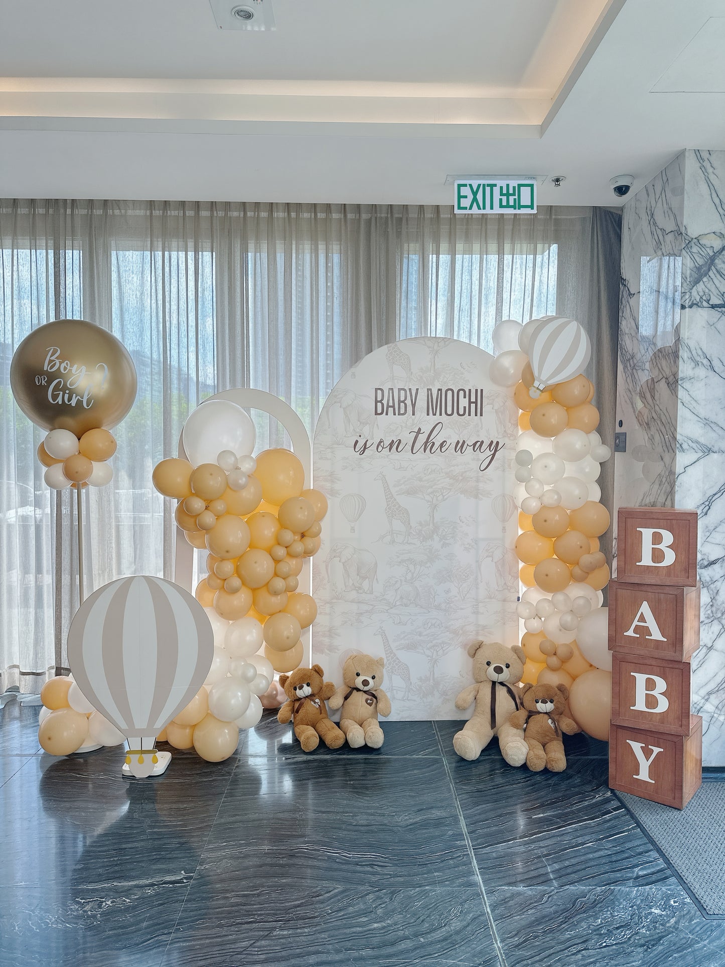 熱氣球熊仔性別揭曉氣球佈置Baby Gender Reveal Teddy Balloon Deco